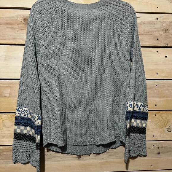Mystree Mixed Media Henley Light Blue Knit Sweater Medium - Picture 7 of 7